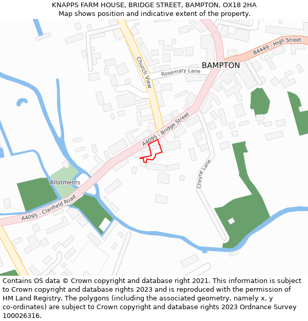 KNAPPS FARM HOUSE, BRIDGE STREET, BAMPTON, OX18 2HA: Location map and indicative extent of plot