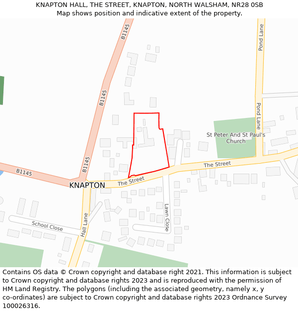 KNAPTON HALL, THE STREET, KNAPTON, NORTH WALSHAM, NR28 0SB: Location map and indicative extent of plot