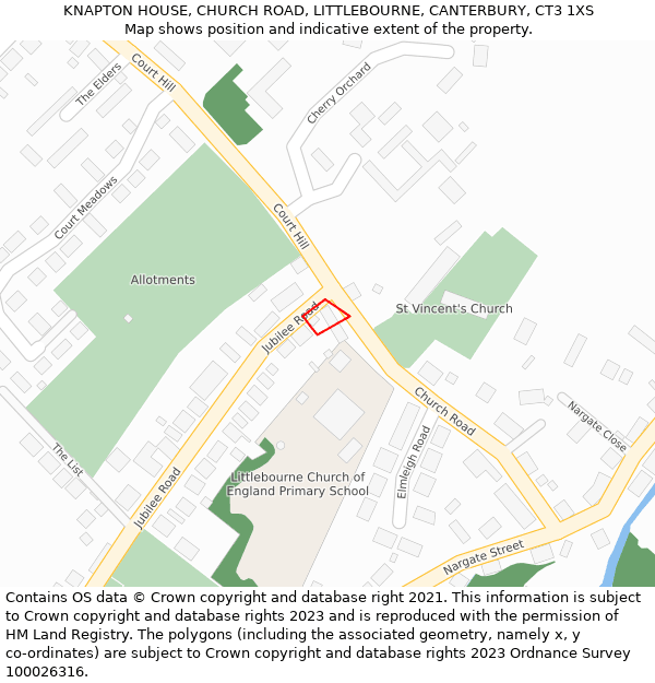 KNAPTON HOUSE, CHURCH ROAD, LITTLEBOURNE, CANTERBURY, CT3 1XS: Location map and indicative extent of plot