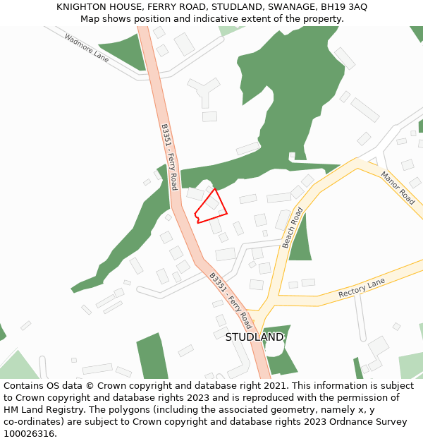 KNIGHTON HOUSE, FERRY ROAD, STUDLAND, SWANAGE, BH19 3AQ: Location map and indicative extent of plot