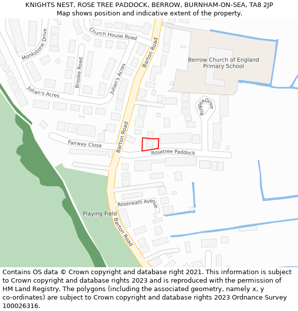 KNIGHTS NEST, ROSE TREE PADDOCK, BERROW, BURNHAM-ON-SEA, TA8 2JP: Location map and indicative extent of plot