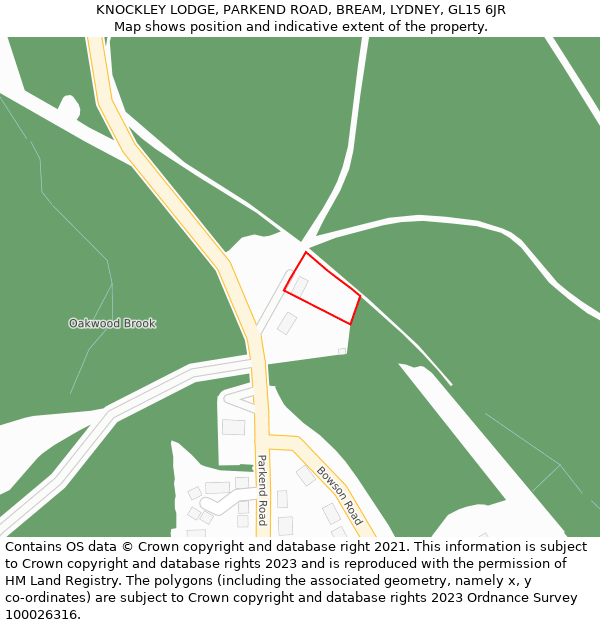 KNOCKLEY LODGE, PARKEND ROAD, BREAM, LYDNEY, GL15 6JR: Location map and indicative extent of plot