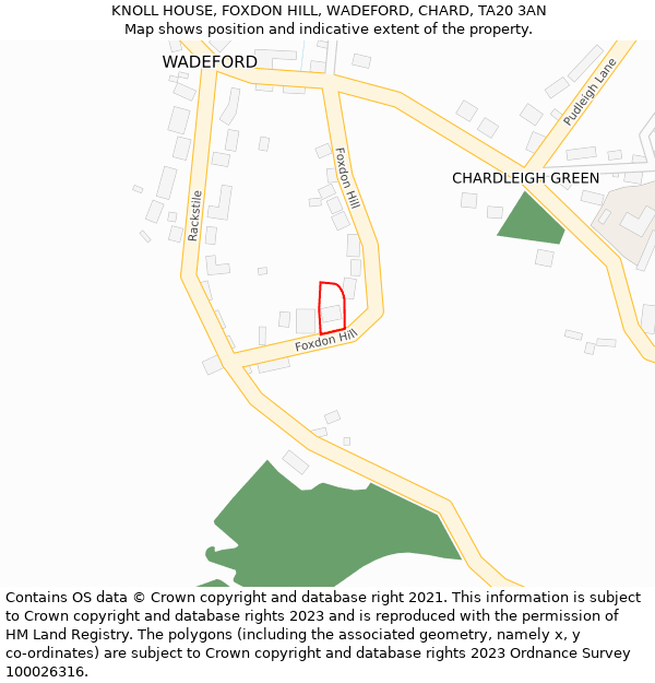 KNOLL HOUSE, FOXDON HILL, WADEFORD, CHARD, TA20 3AN: Location map and indicative extent of plot