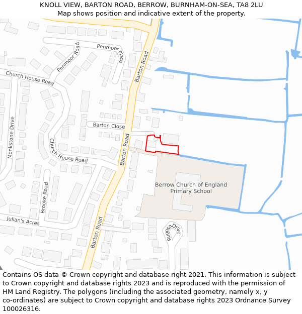 KNOLL VIEW, BARTON ROAD, BERROW, BURNHAM-ON-SEA, TA8 2LU: Location map and indicative extent of plot