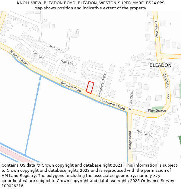 KNOLL VIEW, BLEADON ROAD, BLEADON, WESTON-SUPER-MARE, BS24 0PS: Location map and indicative extent of plot