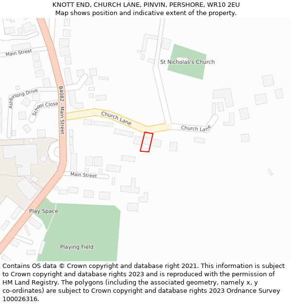 KNOTT END, CHURCH LANE, PINVIN, PERSHORE, WR10 2EU: Location map and indicative extent of plot