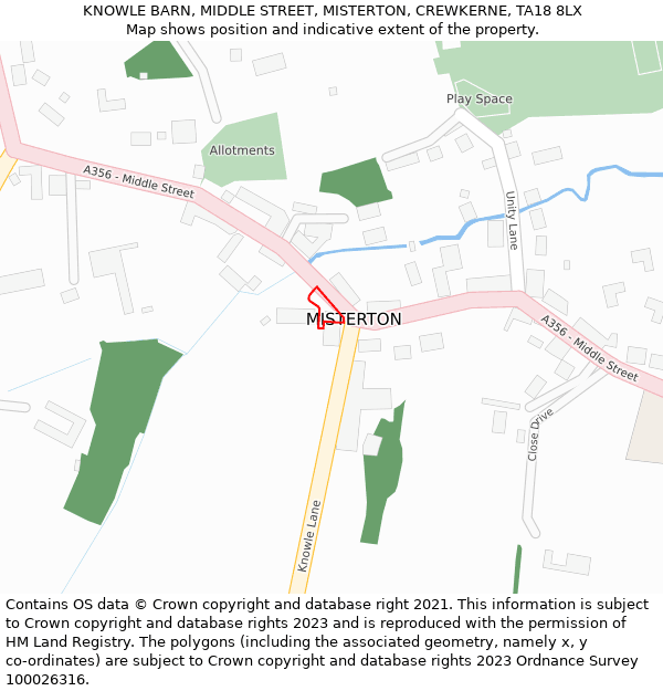 KNOWLE BARN, MIDDLE STREET, MISTERTON, CREWKERNE, TA18 8LX: Location map and indicative extent of plot