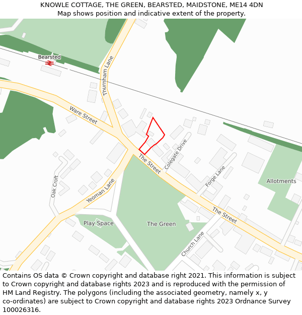 KNOWLE COTTAGE, THE GREEN, BEARSTED, MAIDSTONE, ME14 4DN: Location map and indicative extent of plot