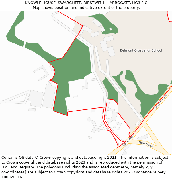 KNOWLE HOUSE, SWARCLIFFE, BIRSTWITH, HARROGATE, HG3 2JG: Location map and indicative extent of plot