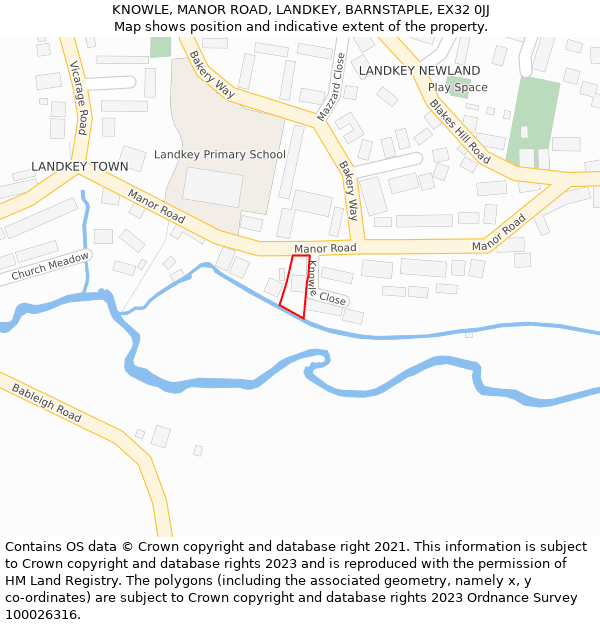 KNOWLE, MANOR ROAD, LANDKEY, BARNSTAPLE, EX32 0JJ: Location map and indicative extent of plot