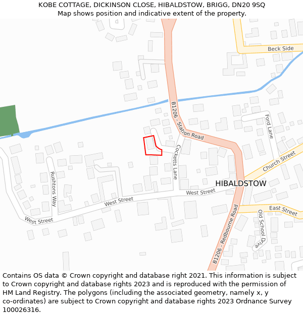 KOBE COTTAGE, DICKINSON CLOSE, HIBALDSTOW, BRIGG, DN20 9SQ: Location map and indicative extent of plot