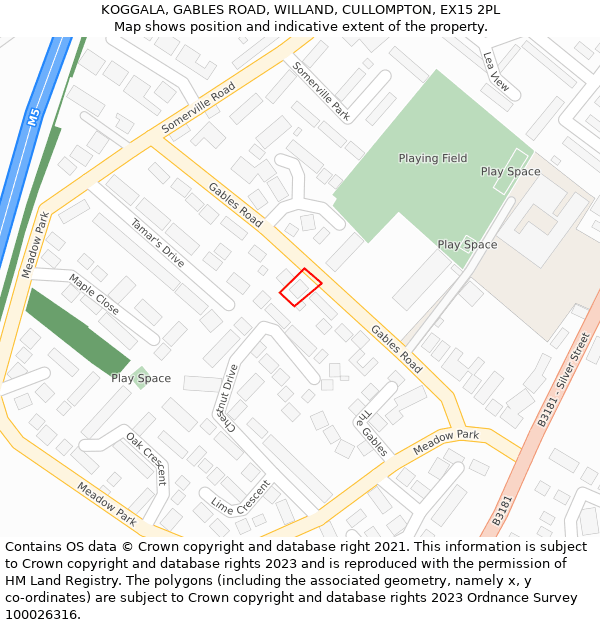 KOGGALA, GABLES ROAD, WILLAND, CULLOMPTON, EX15 2PL: Location map and indicative extent of plot