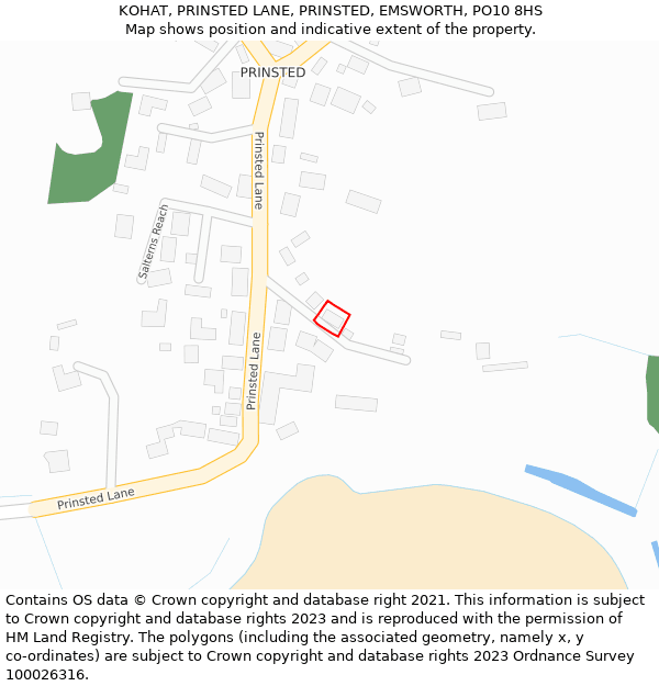 KOHAT, PRINSTED LANE, PRINSTED, EMSWORTH, PO10 8HS: Location map and indicative extent of plot