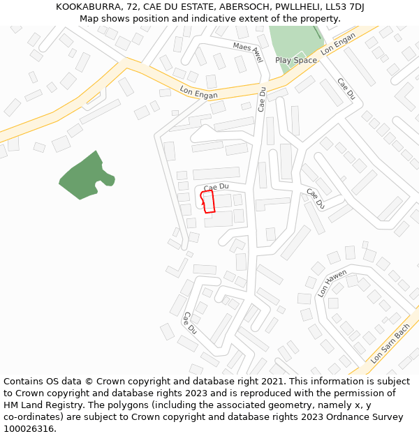 KOOKABURRA, 72, CAE DU ESTATE, ABERSOCH, PWLLHELI, LL53 7DJ: Location map and indicative extent of plot