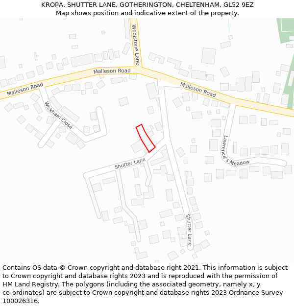 KROPA, SHUTTER LANE, GOTHERINGTON, CHELTENHAM, GL52 9EZ: Location map and indicative extent of plot