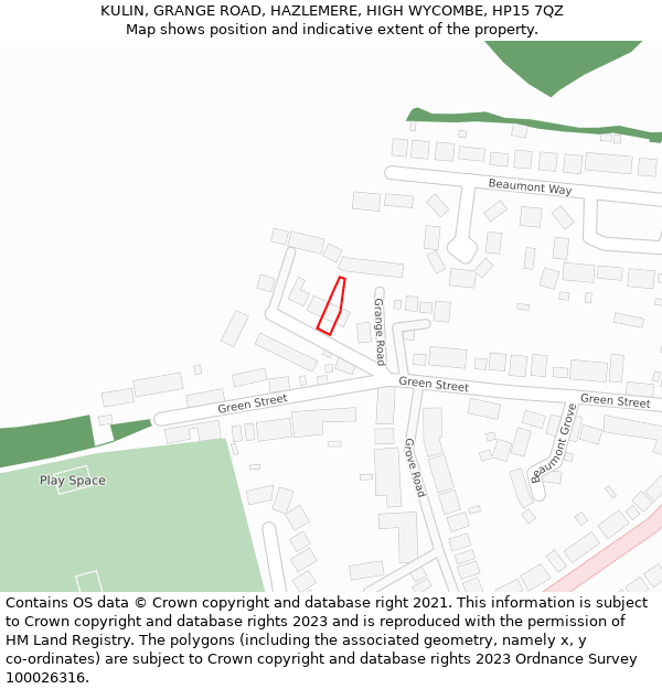 KULIN, GRANGE ROAD, HAZLEMERE, HIGH WYCOMBE, HP15 7QZ: Location map and indicative extent of plot