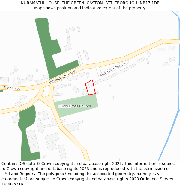 KURAMATHI HOUSE, THE GREEN, CASTON, ATTLEBOROUGH, NR17 1DB: Location map and indicative extent of plot