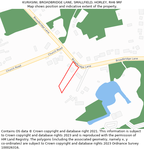 KURASINI, BROADBRIDGE LANE, SMALLFIELD, HORLEY, RH6 9RF: Location map and indicative extent of plot