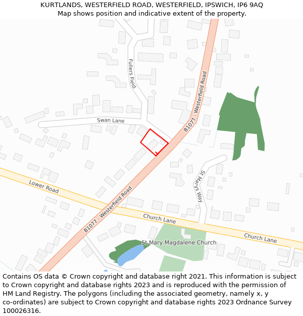 KURTLANDS, WESTERFIELD ROAD, WESTERFIELD, IPSWICH, IP6 9AQ: Location map and indicative extent of plot