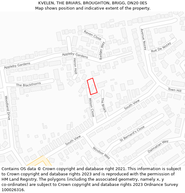 KVELEN, THE BRIARS, BROUGHTON, BRIGG, DN20 0ES: Location map and indicative extent of plot