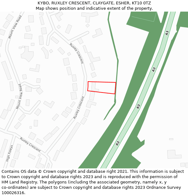 KYBO, RUXLEY CRESCENT, CLAYGATE, ESHER, KT10 0TZ: Location map and indicative extent of plot
