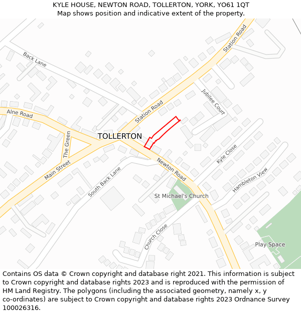 KYLE HOUSE, NEWTON ROAD, TOLLERTON, YORK, YO61 1QT: Location map and indicative extent of plot