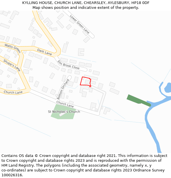 KYLLING HOUSE, CHURCH LANE, CHEARSLEY, AYLESBURY, HP18 0DF: Location map and indicative extent of plot