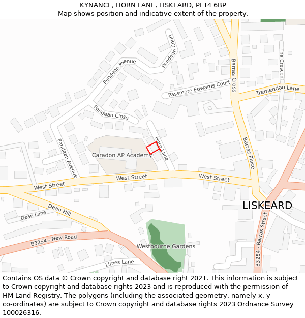 KYNANCE, HORN LANE, LISKEARD, PL14 6BP: Location map and indicative extent of plot