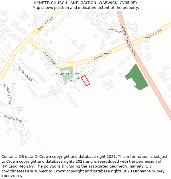 KYNETT, CHURCH LANE, GAYDON, WARWICK, CV35 0EY: Location map and indicative extent of plot