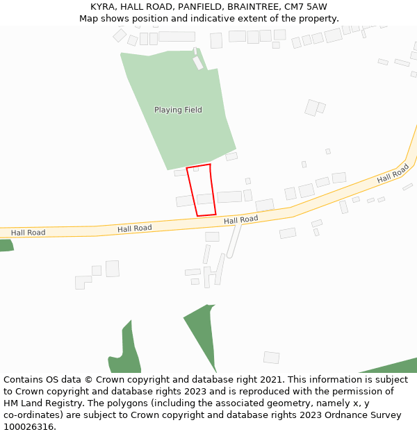 KYRA, HALL ROAD, PANFIELD, BRAINTREE, CM7 5AW: Location map and indicative extent of plot