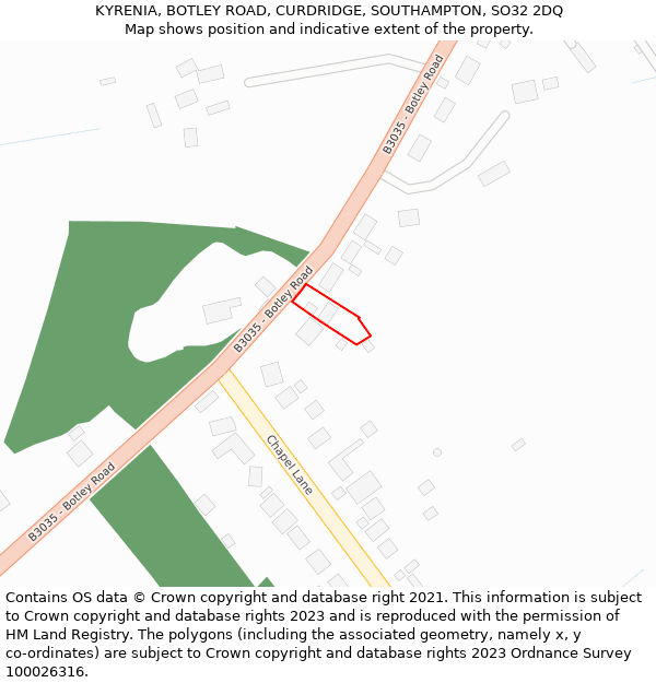 KYRENIA, BOTLEY ROAD, CURDRIDGE, SOUTHAMPTON, SO32 2DQ: Location map and indicative extent of plot