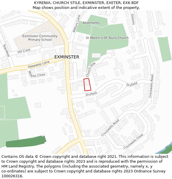 KYRENIA, CHURCH STILE, EXMINSTER, EXETER, EX6 8DF: Location map and indicative extent of plot