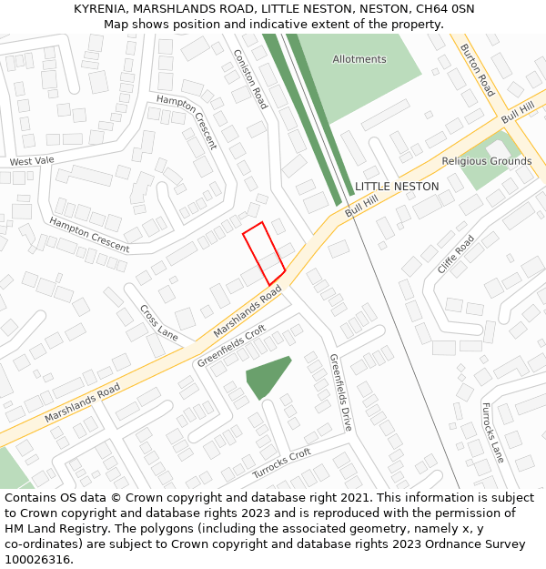 KYRENIA, MARSHLANDS ROAD, LITTLE NESTON, NESTON, CH64 0SN: Location map and indicative extent of plot