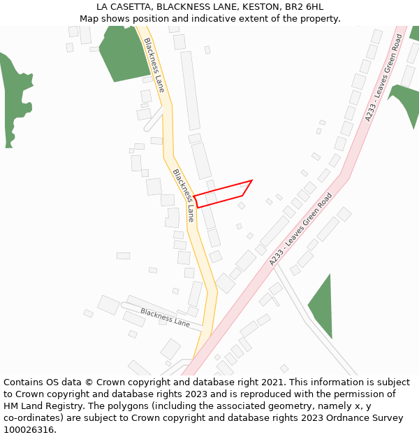 LA CASETTA, BLACKNESS LANE, KESTON, BR2 6HL: Location map and indicative extent of plot