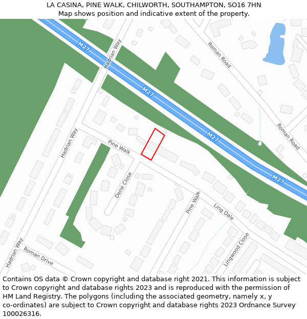 LA CASINA, PINE WALK, CHILWORTH, SOUTHAMPTON, SO16 7HN: Location map and indicative extent of plot