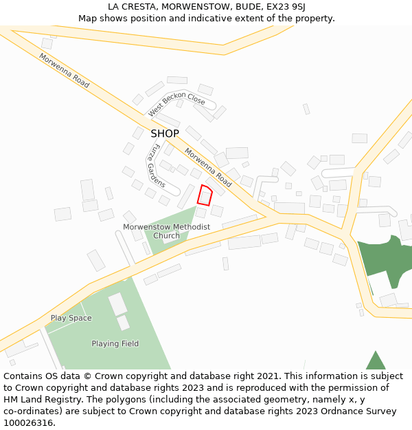 LA CRESTA, MORWENSTOW, BUDE, EX23 9SJ: Location map and indicative extent of plot