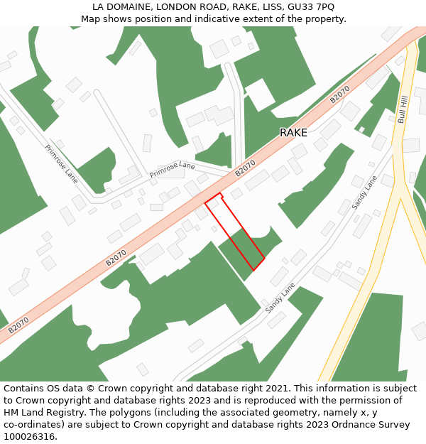 LA DOMAINE, LONDON ROAD, RAKE, LISS, GU33 7PQ: Location map and indicative extent of plot