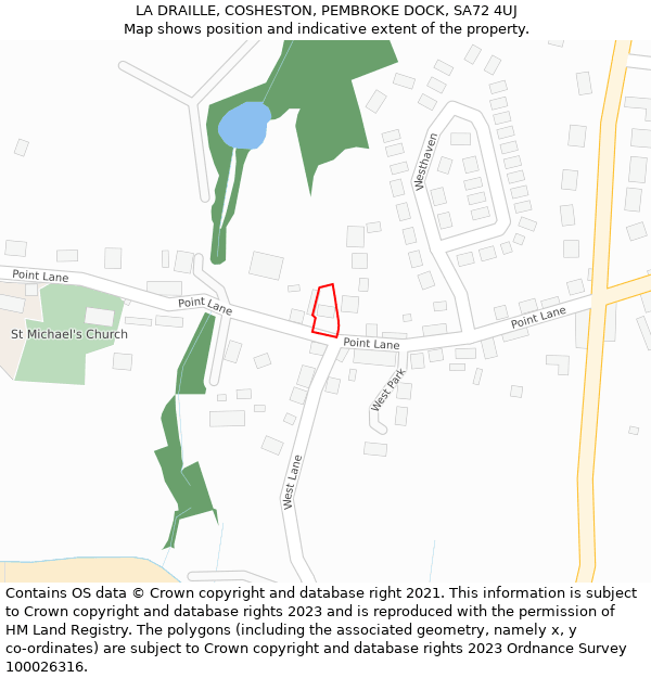 LA DRAILLE, COSHESTON, PEMBROKE DOCK, SA72 4UJ: Location map and indicative extent of plot