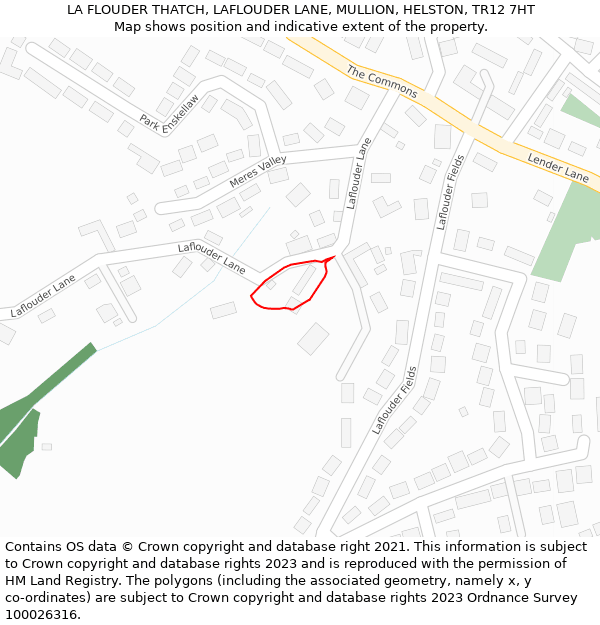 LA FLOUDER THATCH, LAFLOUDER LANE, MULLION, HELSTON, TR12 7HT: Location map and indicative extent of plot