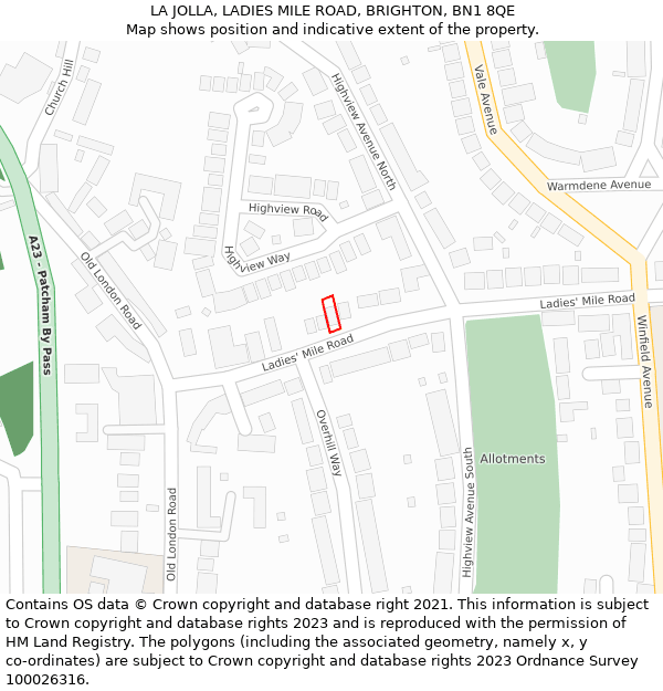 LA JOLLA, LADIES MILE ROAD, BRIGHTON, BN1 8QE: Location map and indicative extent of plot