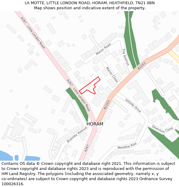 LA MOTTE, LITTLE LONDON ROAD, HORAM, HEATHFIELD, TN21 0BN: Location map and indicative extent of plot