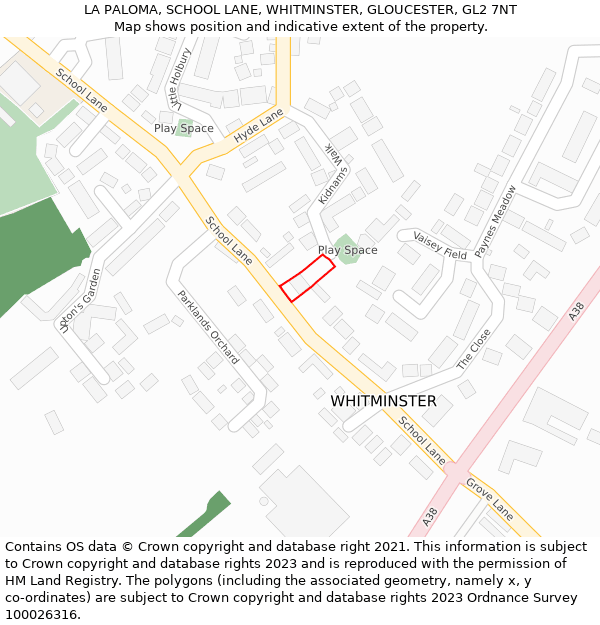 LA PALOMA, SCHOOL LANE, WHITMINSTER, GLOUCESTER, GL2 7NT: Location map and indicative extent of plot