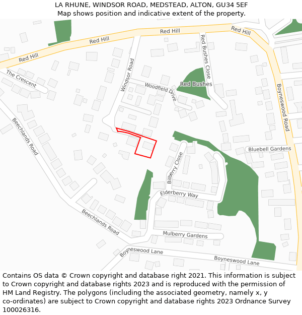 LA RHUNE, WINDSOR ROAD, MEDSTEAD, ALTON, GU34 5EF: Location map and indicative extent of plot