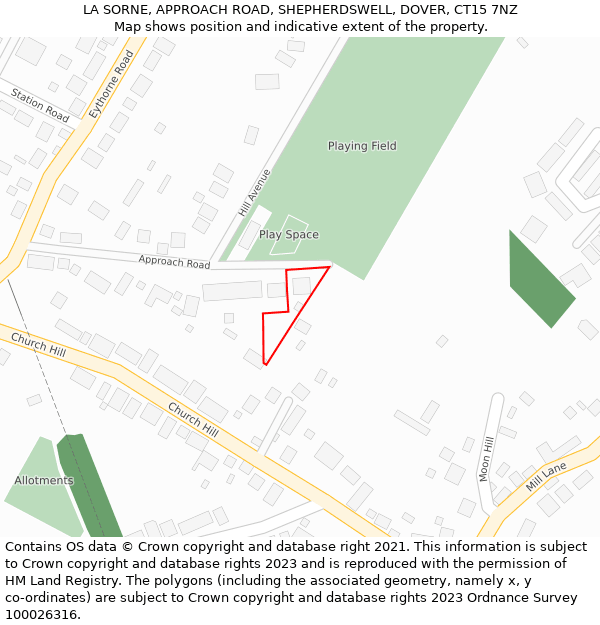 LA SORNE, APPROACH ROAD, SHEPHERDSWELL, DOVER, CT15 7NZ: Location map and indicative extent of plot