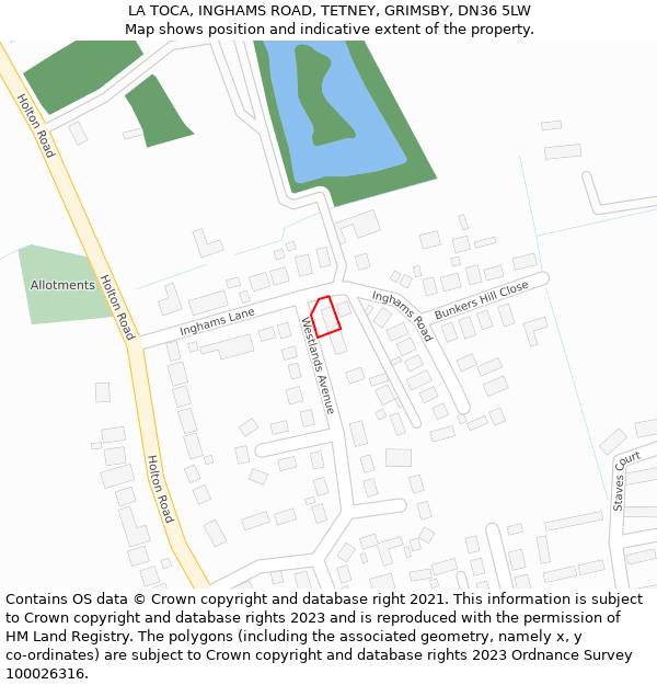 LA TOCA, INGHAMS ROAD, TETNEY, GRIMSBY, DN36 5LW: Location map and indicative extent of plot