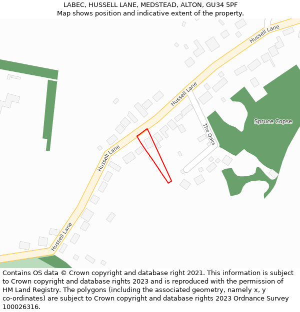 LABEC, HUSSELL LANE, MEDSTEAD, ALTON, GU34 5PF: Location map and indicative extent of plot
