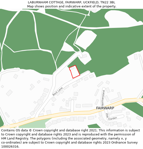 LABURNHAM COTTAGE, FAIRWARP, UCKFIELD, TN22 3BL: Location map and indicative extent of plot