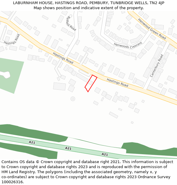 LABURNHAM HOUSE, HASTINGS ROAD, PEMBURY, TUNBRIDGE WELLS, TN2 4JP: Location map and indicative extent of plot