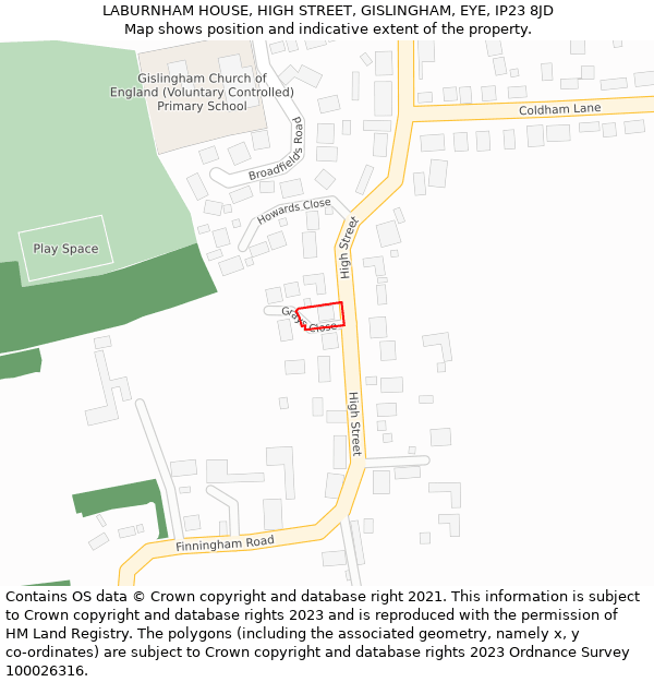 LABURNHAM HOUSE, HIGH STREET, GISLINGHAM, EYE, IP23 8JD: Location map and indicative extent of plot