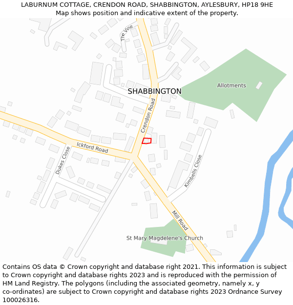 LABURNUM COTTAGE, CRENDON ROAD, SHABBINGTON, AYLESBURY, HP18 9HE: Location map and indicative extent of plot